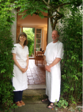 Janet and Pablo Loerkens welcoming guests to their table d’hôte near Lausanne, Switzerland.